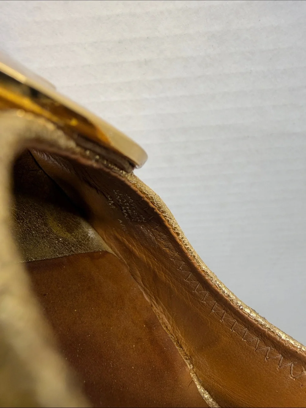 Tory Burch Sally Wedge Heels Pumps Metallic Leather Crackle Open Toe Gold 9